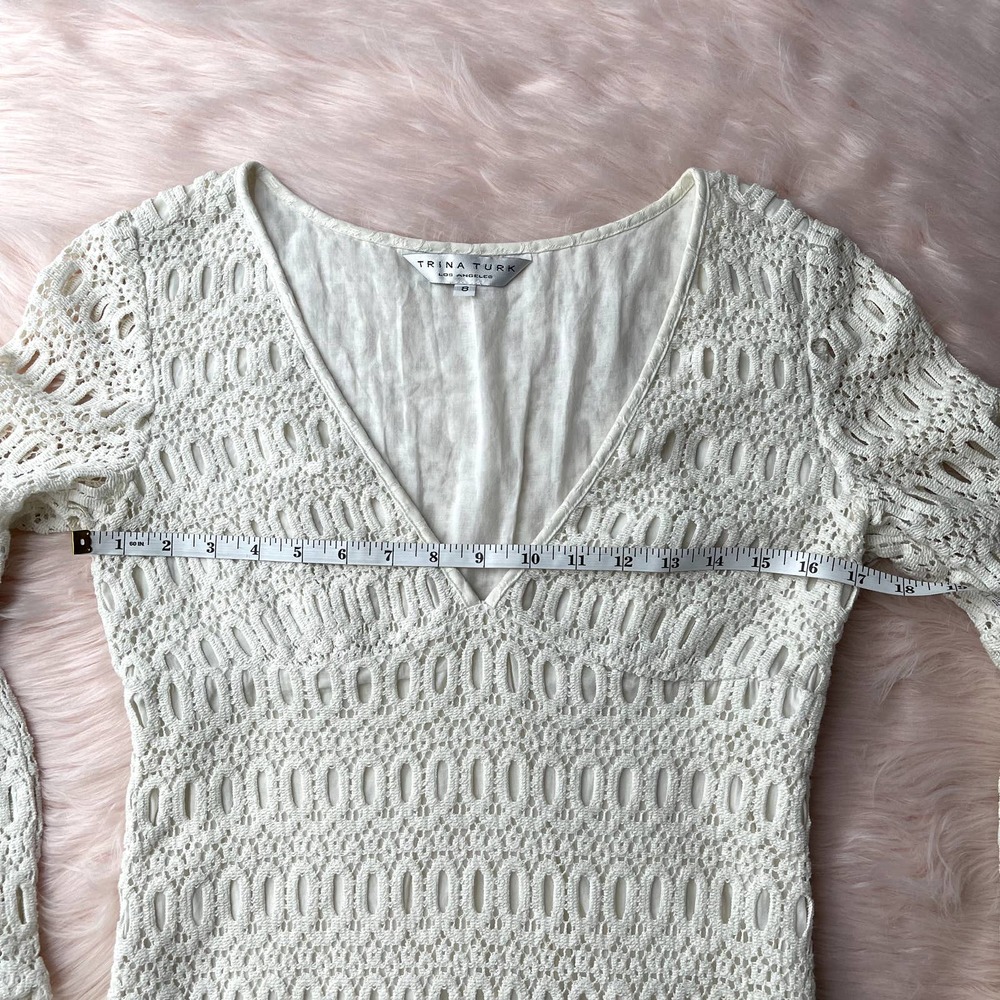 TRINA TURK Off White Cotton Eyelet Crochet Sheath Dress - Size 8 - Picture 10 of 14